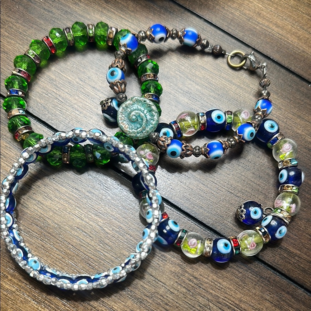 Handcrafted Blue and Green Beaded Women's Bracelet Set
